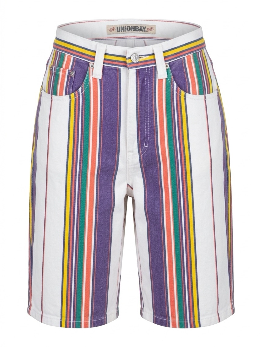 UNIONBAY Purple, Red, Green, Yellow & White Striped Denim Shorts